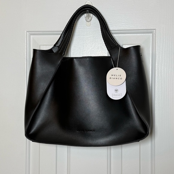 Melie Bianco Megan Minimalist Vegan Leather Tote Set NWT Black - Picture 2 of 16